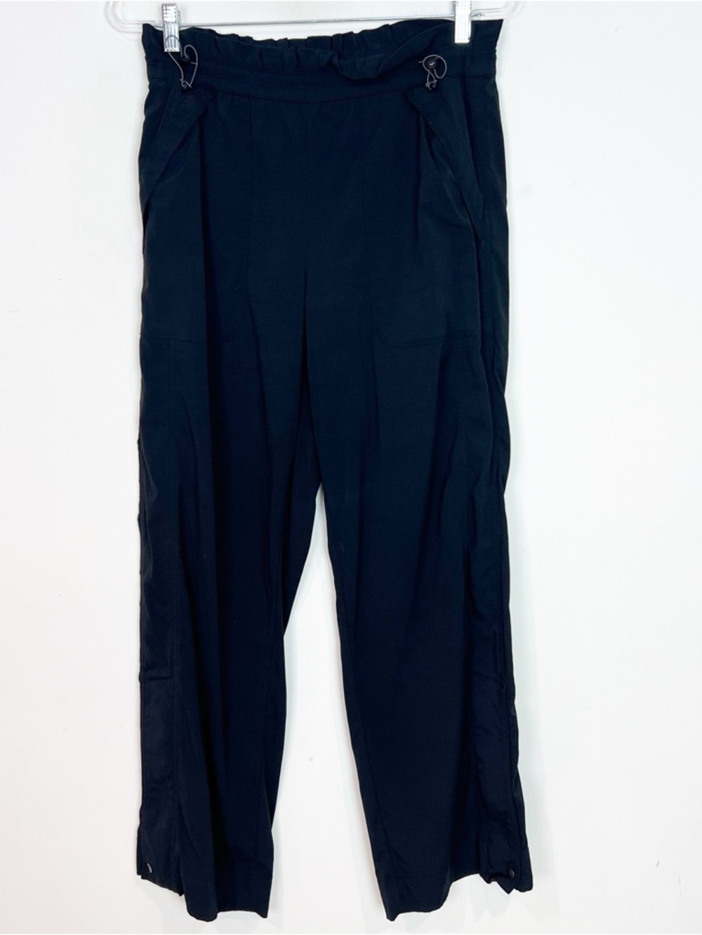 ATHLETA BLACK ELASTIC WAIST WITH CINCH DRAWSTRINGS WIDE LEG PANTS WOMENS 8 - Picture 8 of 8